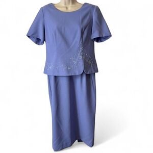 Vintage 90s Miss Dorby Periwinkle Layered Beaded Dress, Women's Size 8